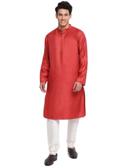 Fabindia - Viscose Silk Red Solid Regular Fit Long Kurta