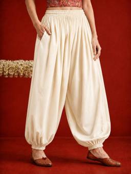 Stylum - Women's Cream Solid Rayon Harem Pants