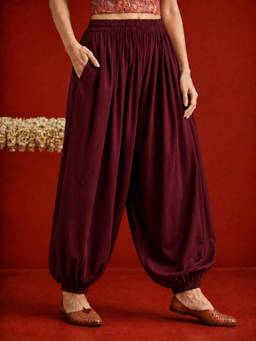 Stylum - Women's Maroon Solid Rayon Harem Pants