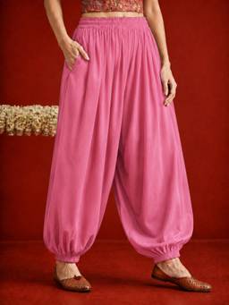 Stylum - Women's Pink Solid Rayon Harem Pants