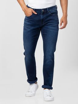 Spykar - Men Dark Blue Cotton Regular Fit Narrow Length Jeans (Rover)