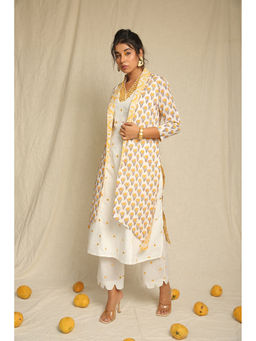 Keva Clothing - Kurta Set With Cape- Set of Three - Yellow