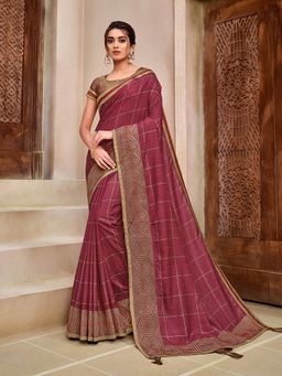 Odette - Magenta Pink Tusser Silk Designer Saree with Unstitched Blouse