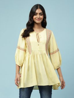 Aarke Ritu Kumar - Yellow Kurti With Thread Embroidery