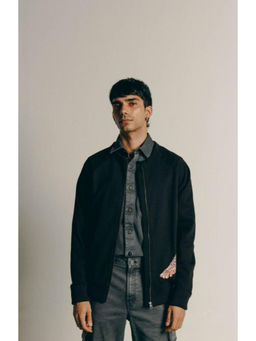 No Grey Area - Black Payal Fleece Bomber