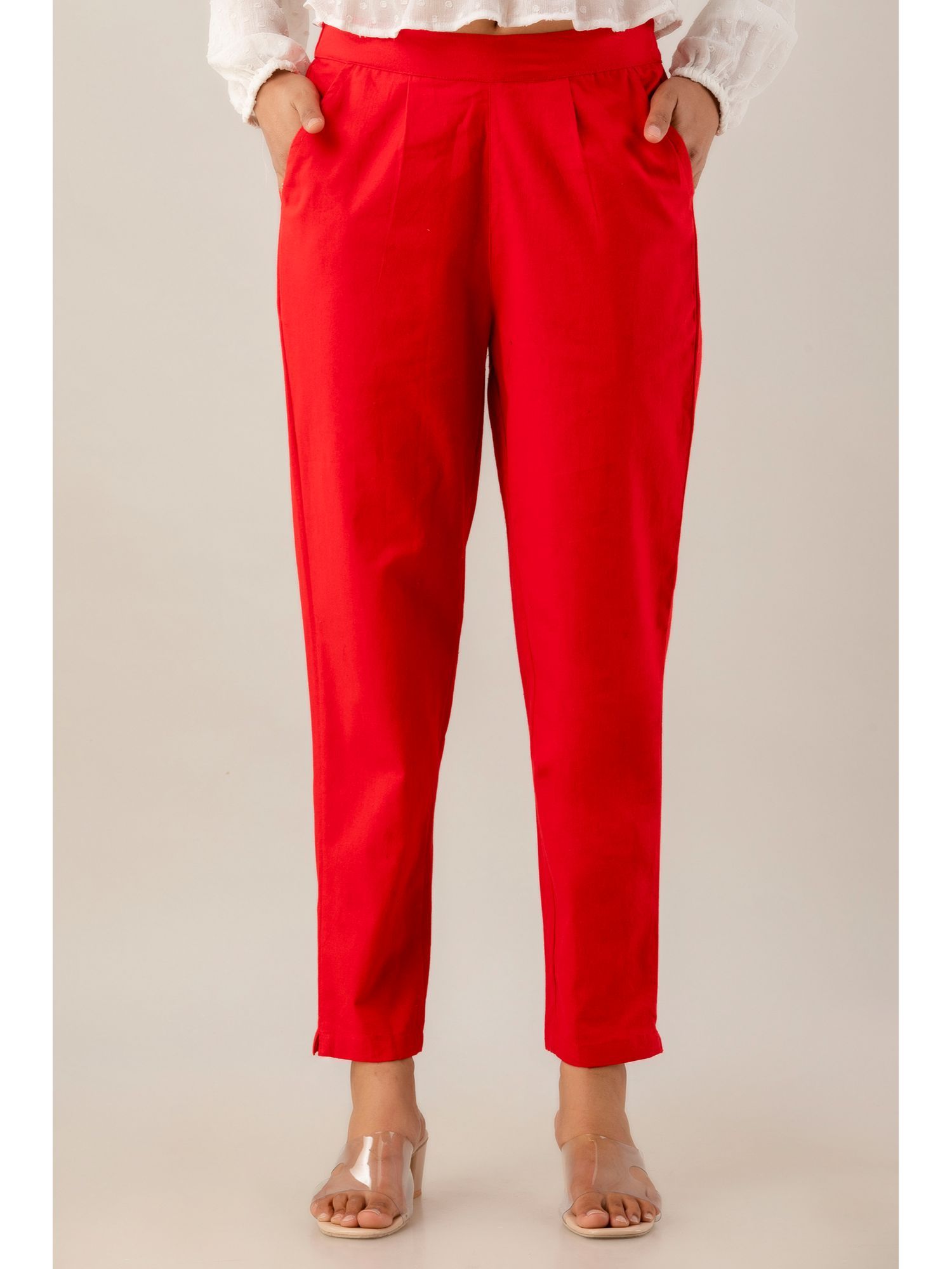 kohsh Red Cotton Flex Cigarette Pant-picture-34