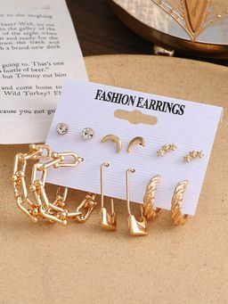 Yellow Chimes - Gold-Toned Set of 6 Quirky Studs Earrings