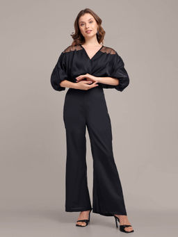 IKI CHIC - Black V-Neck Wide-Leg Jumpsuit