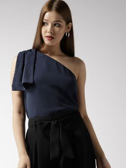 Twenty Dresses by Nykaa Fashion - Navy Blue Bowing To You One Shoulder Top