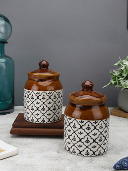 Miah Decor - Ceramic Container With Lid I Hand Painted Decorative Ceramic Jar