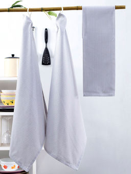 Maspar - Ticking Stripe Grey Woven Kitchen Towels (Set of 3)