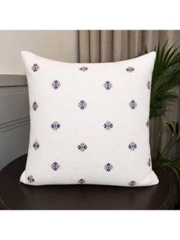Crown of Poppies - Floral Embroidered White Cushion Cover (16x16)