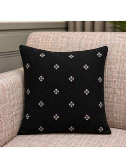 Crown of Poppies - Black Velvet with Red Mandala Embroidery Cushion Cover (16x16)