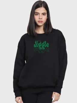 Bewakoof - Women's Black Money Don't Jiggle Graphic Printed Oversized Sweatshirt