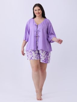 Qurvii - Lavender Printed Bow Top with Shorts