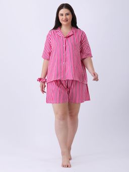 Qurvii - Pink Notch Collar Shirt with Shorts