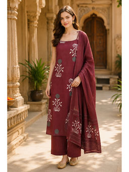 ILLICA - Cherry Handblock Pure Cotton Kurta with Pant & Dupatta