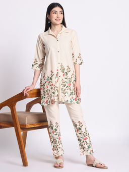 SILSELAH - Cream Cotton Floral Print Kurta and Pant
