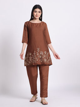 SILSELAH - Brown Embroidered Co-ord Set