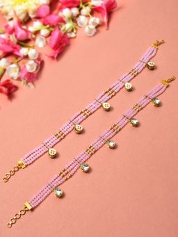 Zaveri Pearls - Pink Crystal Beads Wedding Collection Kundan Payal-ZPFK10466