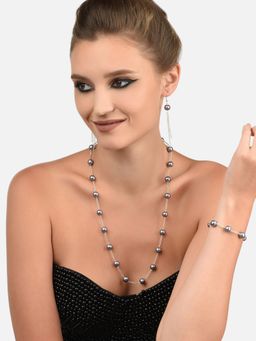 Zaveri Pearls - Grey Beads Chain Long Necklace Earring & Bracelet Set-ZPFK10422