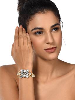 Zaveri Pearls - Gold Tone Dazzling Stones & Multistrand Pearl Fusion Wear Bracelet-ZPFK10457