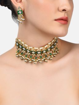 Zaveri Pearls - Green Meenakari Kundan Choker Necklace & Earring Set-ZPFK10829