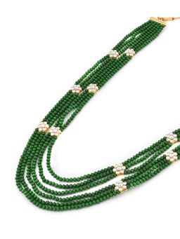 Zaveri Pearls - Green Crystal Beaded Kundan Flowers NeckLace Earring and Ring Set-ZPFK11916