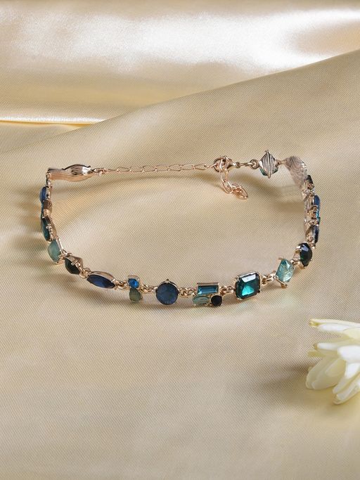 Zaveri Pearls Green & Blue Dazzling Stone Embellished Contemporary Necklace-ZPFK15164
