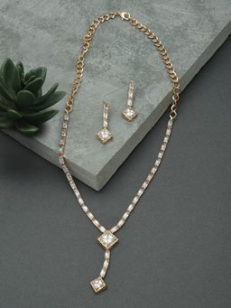 Zaveri Pearls - Rose Gold Baguette Diamonds Necklace & Earring Set-ZPFK15232