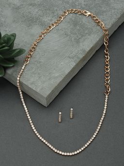 Zaveri Pearls - Rose Gold Cubic Zirconia Sleek Chain & Earring Set-ZPFK15233