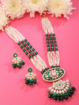Zaveri Pearls - Green Pink Meenakari Multistrand Kundan Necklace Earring Set-ZPFK15649