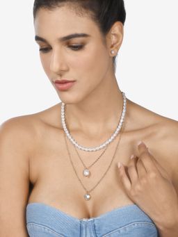 Zaveri Pearls - Gold Tone Contemporary 3 Layers Pearl Necklace & Stud Earring Set ZPFK10603