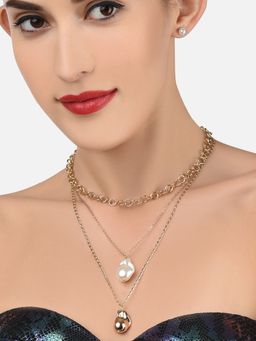 Zaveri Pearls - Gold Tone Classy Contemporary Multi Layered Baroque Pearl Drop Chain ZPFK11620