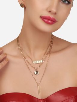 Zaveri Pearls - Gold Tone 3 Layers Contemporary Love Chain & Earring Set ZPFK12069