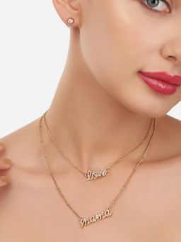 Zaveri Pearls - Gold Tone 2 layers Austrian Diamonds Studded Love Mama Chain & Earring Set ZPFK12071