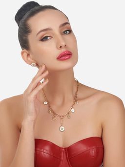 Zaveri Pearls - White Enamel Contemporary Charm Necklace Chain & Earring Set ZPFK12072