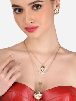 Zaveri Pearls - Gold Tone 3 Layers Contemporary Chain & Earring Set ZPFK12239