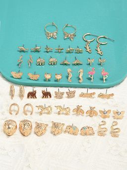 Zaveri Pearls - Set of 25 Gold Tone Contemporary Classy Stud & Drop Earrings ZPFK14126