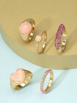 Zaveri Pearls - Set of 5 Pink Classy & Contemporary Stackable Finger Rings ZPFK14138
