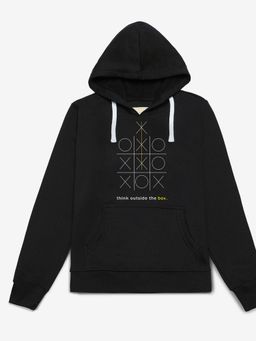 Instafab - Boys Printed Stylish Casual Black Hooded Sweatshirts