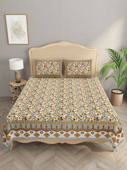 House of Gulab - Multi Colour Double King Bedsheet With 2 Pillow Covers