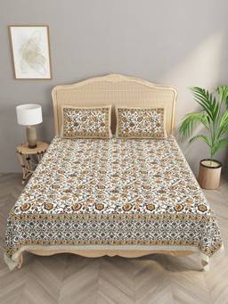 House of Gulab - White Double King Bedsheet With 2 Pillow Covers