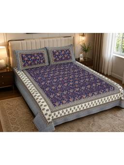 House of Gulab - Blue Bedsheet King Size Bedsheet with Pillow Cover