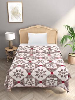 House of Gulab - Red Ethnic Printed Reversible Single Bed Cotton Ac Blanket