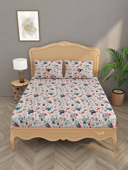 House of Gulab - Pink Floral print fitted Bedsheets with 2 pillow covers