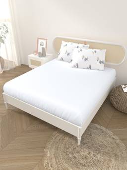 House of Gulab - White Premium Cotton Fitted Bedsheet with Pillow Covers
