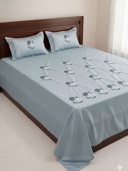 House of Gulab - Multicolor Handblock printed Jute Cotton Bedcover Double King with 2 Pillow Covers