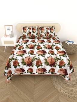 House of Gulab - Multi-Color Quilted Floral Printed Bedsheet with Pillow Cover