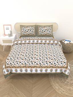 House of Gulab - White Floral Printed Bedding Sets